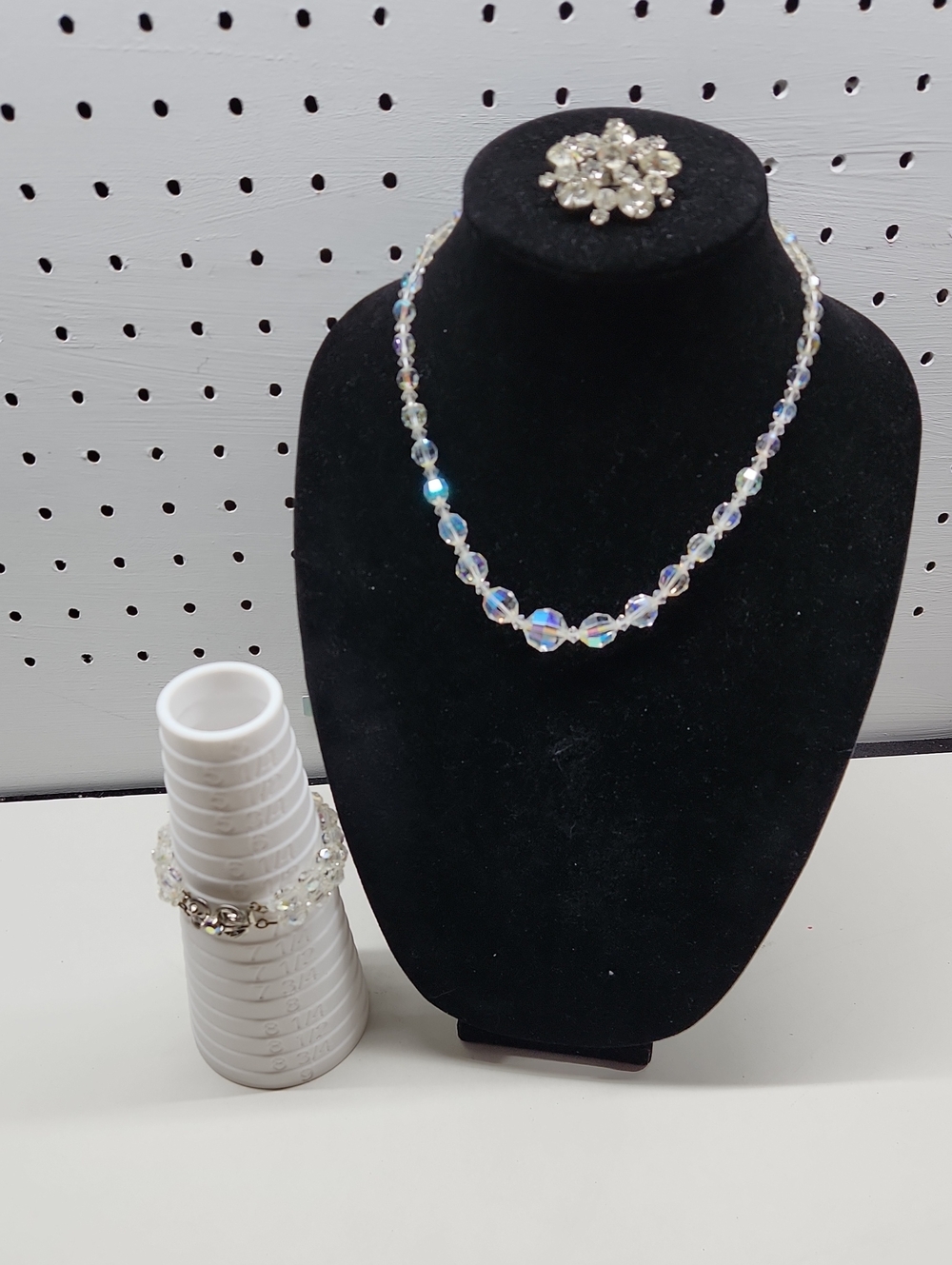 Aurora Crystal Bead Necklace and Bracelet And Brooch - Iridescent